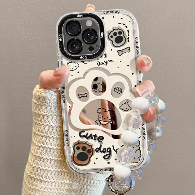 Accesorii Creative Pentru Telefoane Mobile | Husa Pentru Telefonul Apple 15 Pro Max Cu Design Drăguț De Lăbuță De Câine, Nouă Colecție De Huse Cartoon Pentru Iphone 15 Pro, Model Feminin Adorabil Cu Oglindă, Husă Premium De Protecție Pentru 15 Plus Cu Brățară, Antișoc Pentru 14 Pro Și Stil Pentru 13 Și 12. Accesorii Creative Pentru Telefoane Mobile Accesorii Creative Pentru Telefoane Mobile