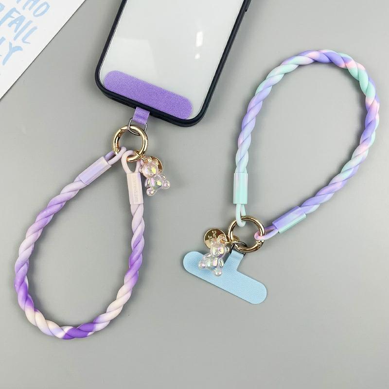 Accesorii Pentru Telefoane Mobile | Culoare Gradient Din Silicon Pentru Telefon, Brățară Scurtă Cu Șnur, Accesorii Elegante Pentru Femei, Șnur Drăguț Cu Pandantiv Ursuleț. Accesorii Pentru Telefoane Mobile Accesorii Pentru Telefoane Mobile